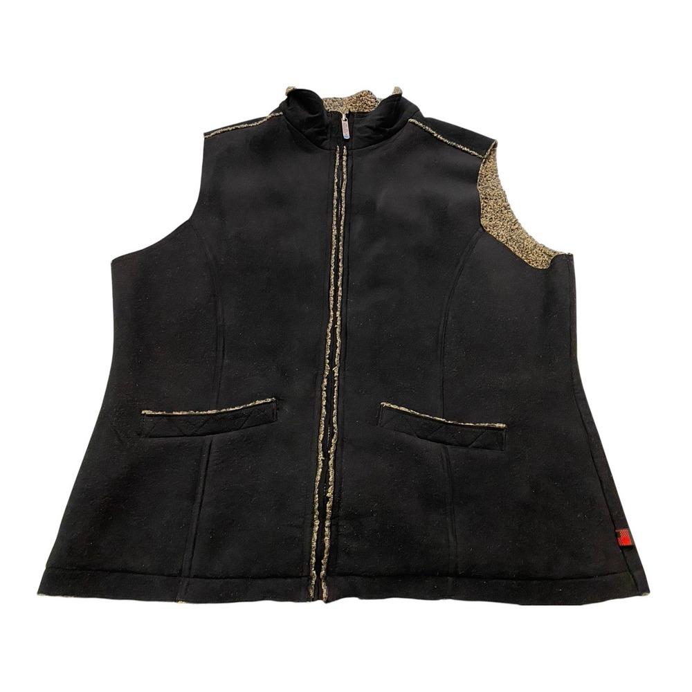 Woolrich Womens XL Black Faux Suede Sherpa Fleece Lined Full Zip Vest